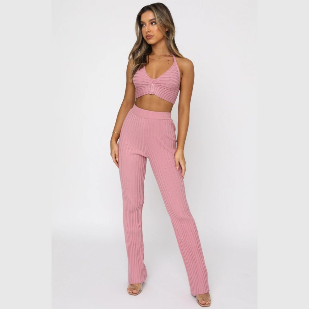 Soft Knit Dusty Pink Crop Top & Pants Set M/L